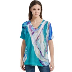 Seascape V-neck Split Shoulder Casual T-shirt