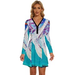 Seascape Long Sleeve Deep V Mini Dress 