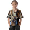 Erte figurine and a clock Kids  V-Neck Horn Sleeve Blouse View1
