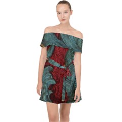 Cranes Off Shoulder Chiffon Dress