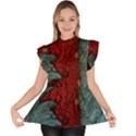 birds Ruffle Collar Short Sleeve Chiffon Top View1