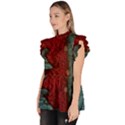 birds Ruffle Collar Short Sleeve Chiffon Top View2