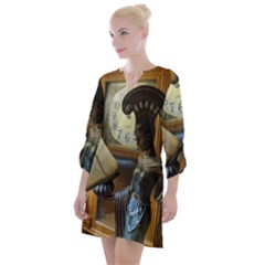 Clock And Lady Open Neck Shift Dress