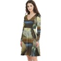 clock and lady Long Sleeve V-neck skater dress with Pockets View2