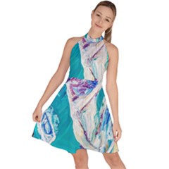 Sailing Boat Sleeveless Halter Neck A-line Dress