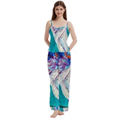 Sailing Boat Spaghetti Top Long Pants Satin Pajamas Set