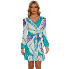 Sailing Boat Long Sleeve Waist Tie Ruffle Velvet Dress