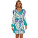 sailing boat Long Sleeve Waist Tie Ruffle Velvet Dress View1