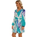 sailing boat Long Sleeve Waist Tie Ruffle Velvet Dress View2
