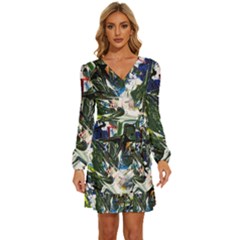 Snow In A City-1-1 Long Sleeve Waist Tie Ruffle Velvet Dress