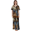 lady Short Sleeve Long Pants Satin Pajamas Set View1