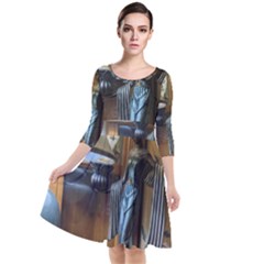Lady Quarter Sleeve Waist Band Dress
