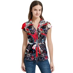 Multiple Desires-1-2 Women s Cap Sleeve Mandarin Collar Waist Tie Blouse