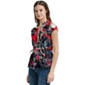 Multiple Desires-1-2 Women s Cap Sleeve Mandarin Collar Waist Tie Blouse View2