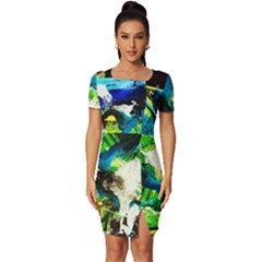 Avocado Fitted Knot Split End Bodycon Dress