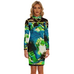 Avocado Long Sleeve Shirt Collar Bodycon Dress