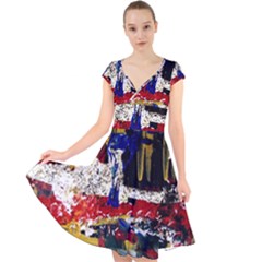 Abstract-1 Cap Sleeve Front Wrap Midi Dress