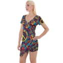 Peace Abstract Pattern Creative Drawing Short Sleeve Asymmetric Mini Dress View1