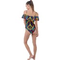 Peace Abstract Pattern Creative Drawing Frill Detail One Piece Swimsuit View2
