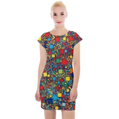 Shapes Pattern Cap Sleeve Bodycon Dress