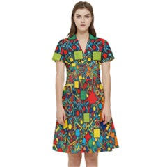 Shapes Pattern Short Sleeve Waist Detail Dress