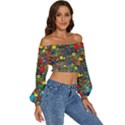 Shapes Pattern Long Sleeve Crinkled Weave Crop Top View3