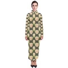 Retro 1880s Flowers Pattern 15 Turtleneck Maxi Dress