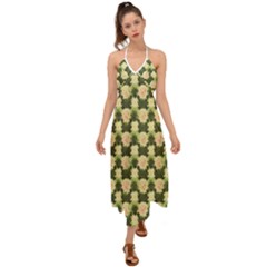 Retro 1880s Flowers Pattern 15 Halter Tie Back Dress 