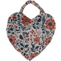 Retro Scandinavian Nordic Flowers Pattern Giant Heart Shaped Tote View1