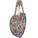 Retro Scandinavian Nordic Flowers Pattern Giant Heart Shaped Tote View4