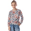 Retro Scandinavian Nordic Flowers Pattern Kids  Long Sleeve T-Shirt with Frill  View1