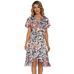Retro Scandinavian Nordic Flowers Pattern Women s Kimono Wrap Satin Dress