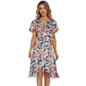 Retro Scandinavian Nordic Flowers Pattern Women s Kimono Wrap Satin Dress View1