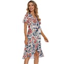 Retro Scandinavian Nordic Flowers Pattern Women s Kimono Wrap Satin Dress View3