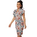 Retro Scandinavian Nordic Flowers Pattern Vintage Frill Sleeve V-Neck Bodycon Dress View2