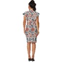 Retro Scandinavian Nordic Flowers Pattern Vintage Frill Sleeve V-Neck Bodycon Dress View4