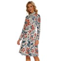 Retro Scandinavian Nordic Flowers Pattern Long Sleeve Shirt Collar A-Line Dress View2
