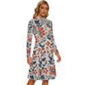 Retro Scandinavian Nordic Flowers Pattern Long Sleeve Shirt Collar A-Line Dress View3