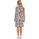 Retro Scandinavian Nordic Flowers Pattern Long Sleeve Shirt Collar A-Line Dress View4
