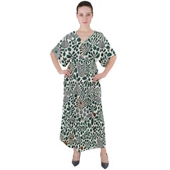 Retro Scandinavian Nordic Flowers Pattern 5 V-neck Boho Style Maxi Dress