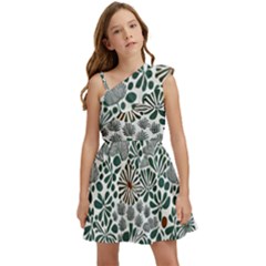 Retro Scandinavian Nordic Flowers Pattern 5 Kids  One Shoulder Party Dress
