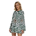 Retro Scandinavian Nordic Flowers Pattern 5 Round Neck Long Sleeve Bohemian Style Chiffon Mini Dress View2