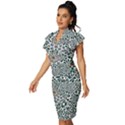 Retro Scandinavian Nordic Flowers Pattern 5 Vintage Frill Sleeve V-Neck Bodycon Dress View2