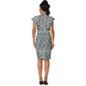 Retro Scandinavian Nordic Flowers Pattern 5 Vintage Frill Sleeve V-Neck Bodycon Dress View4