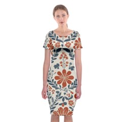 Retro Scandinavian Nordic Flowers Pattern 3 Classic Short Sleeve Midi Dress
