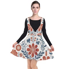 Retro Scandinavian Nordic Flowers Pattern 3 Plunge Pinafore Dress