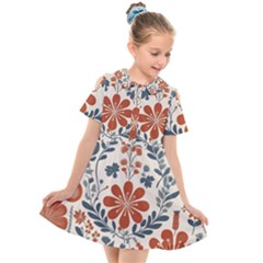 Retro Scandinavian Nordic Flowers Pattern 3 Kids  Short Sleeve Shirt Dress