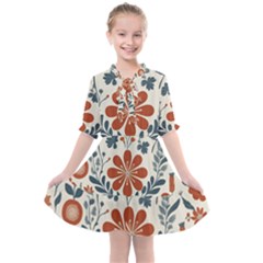 Retro Scandinavian Nordic Flowers Pattern 3 Kids  All Frills Chiffon Dress