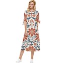 Retro Scandinavian Nordic Flowers Pattern 3 Bow Sleeve Chiffon Midi Dress View1
