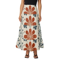 Retro Scandinavian Nordic Flowers Pattern 3 Tiered Ruffle Maxi Skirt